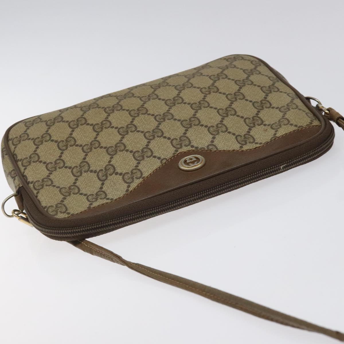 GUCCI GG Supreme Shoulder Bag PVC Leather Beige Auth 106763