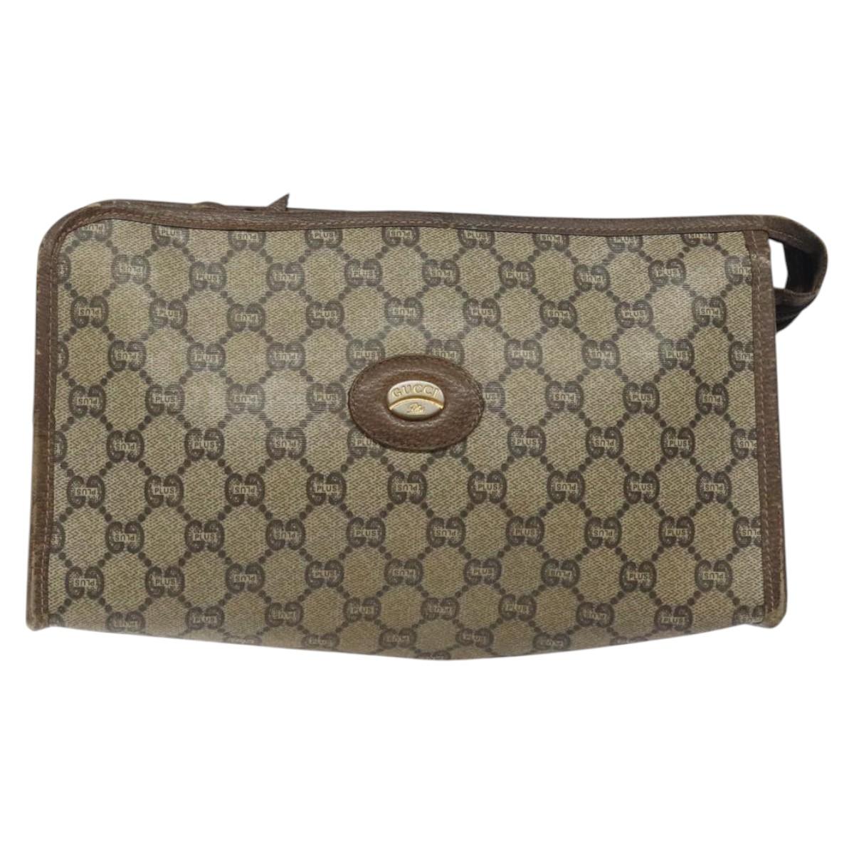 GUCCI GG Plus Supreme Clutch Bag PVC Beige Auth 106767