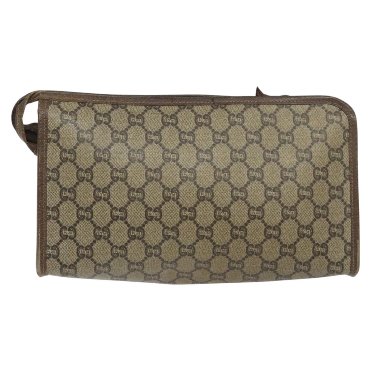 GUCCI GG Plus Supreme Clutch Bag PVC Beige Auth 106767