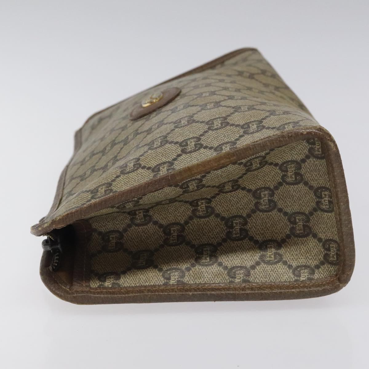 GUCCI GG Plus Supreme Clutch Bag PVC Beige Auth 106767