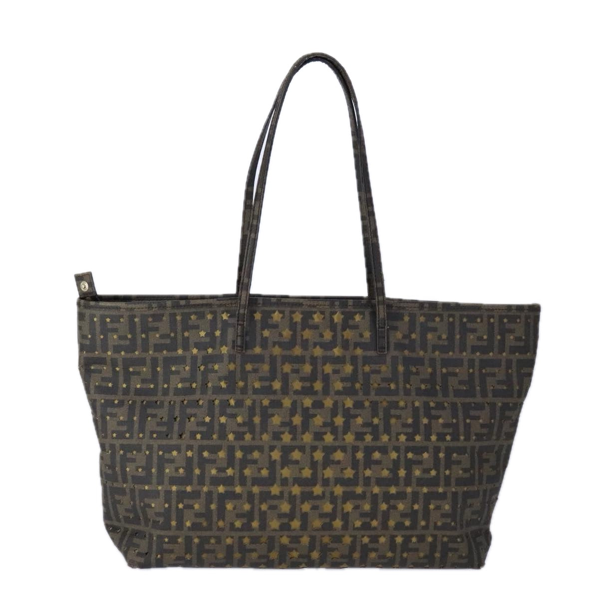 FENDI Zucca Canvas Tote Bag PVC Brown Black Gold Auth 106827V