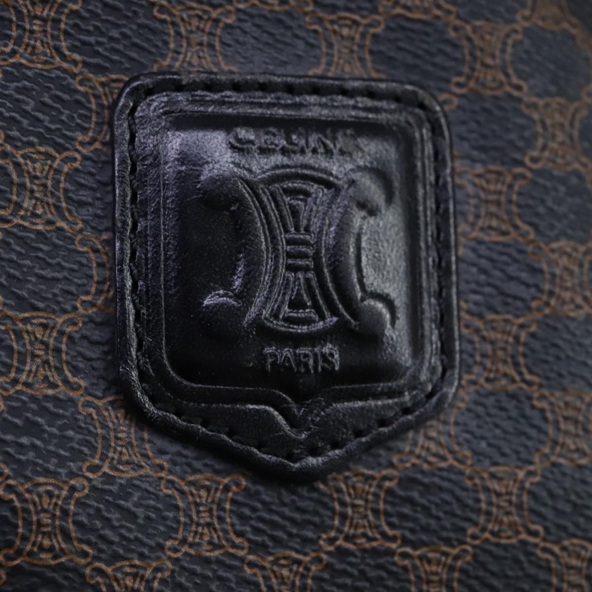 CELINE Macadam Canvas Tote Bag PVC Leather Black Gold Auth 106873V