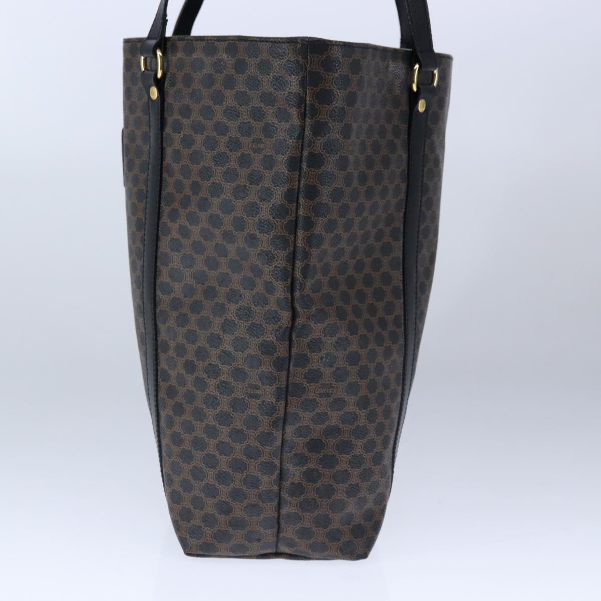 CELINE Macadam Canvas Tote Bag PVC Leather Black Gold Auth 106873V