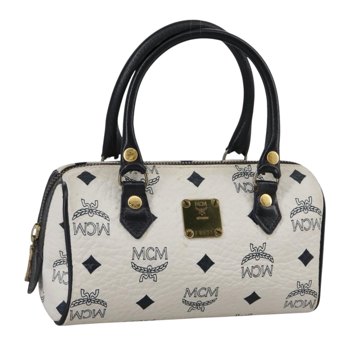 MCM Vicetos Logogram Mini Hand Bag PVC Leather White Auth 106889