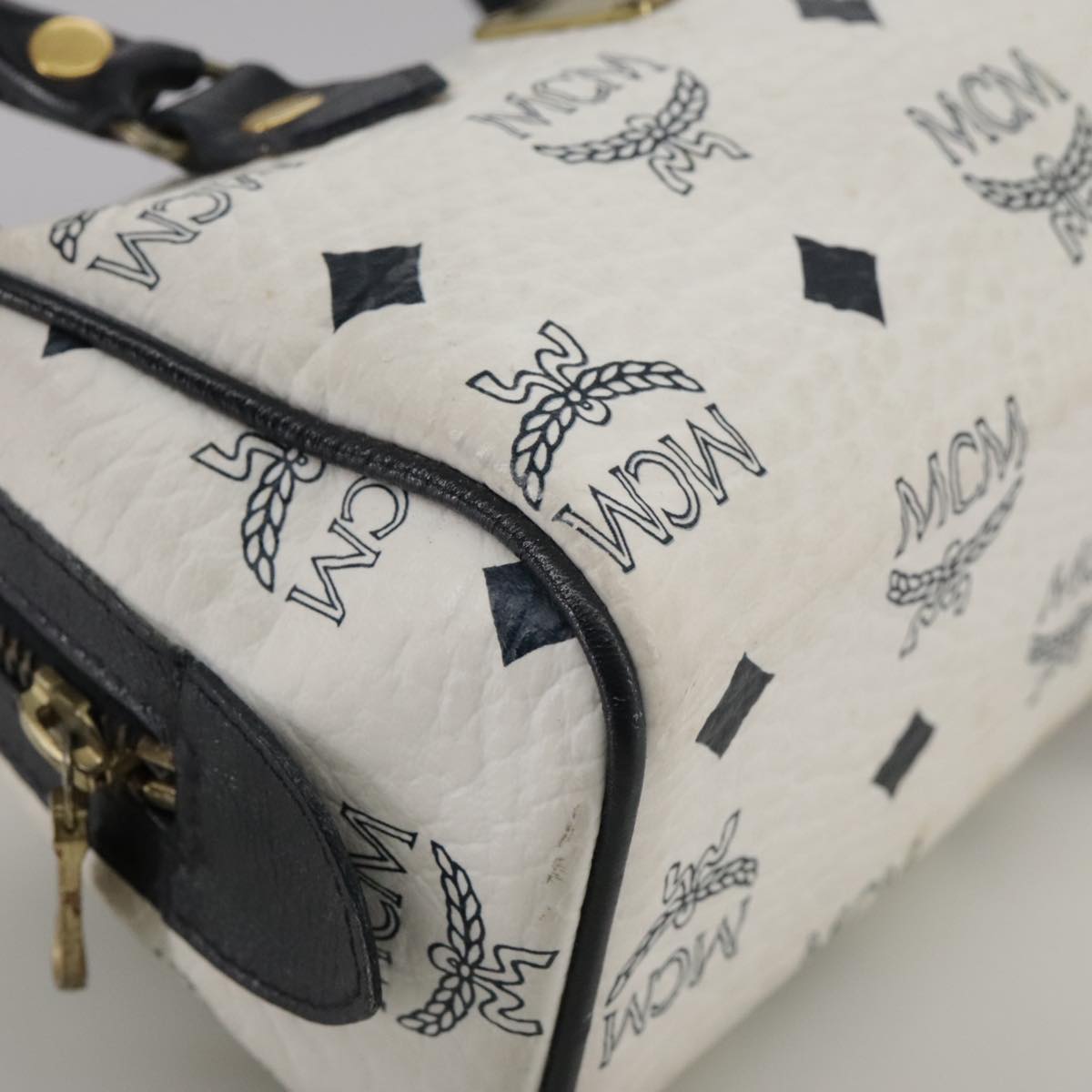 MCM Vicetos Logogram Mini Hand Bag PVC Leather White Auth 106889