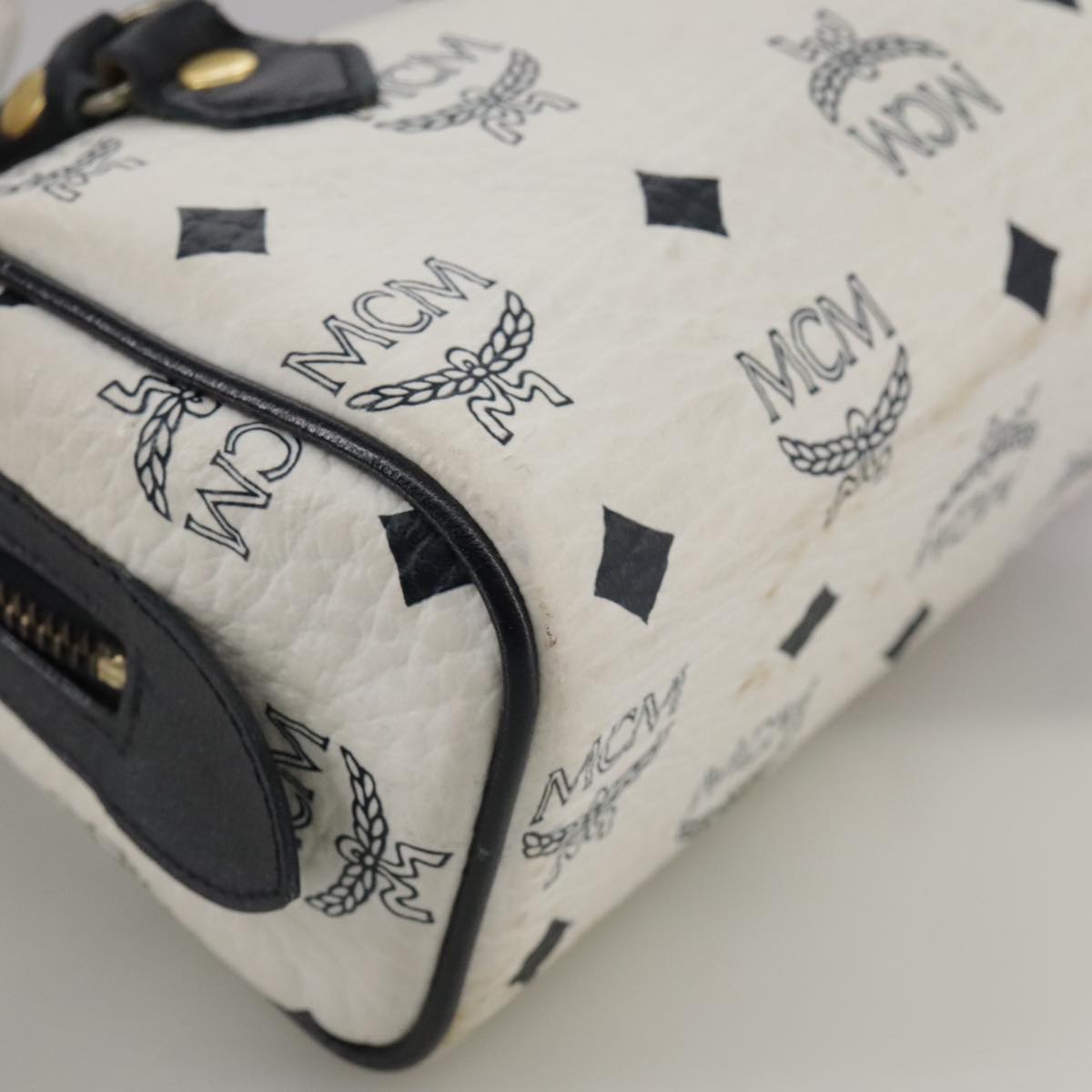 MCM Vicetos Logogram Mini Hand Bag PVC Leather White Auth 106889