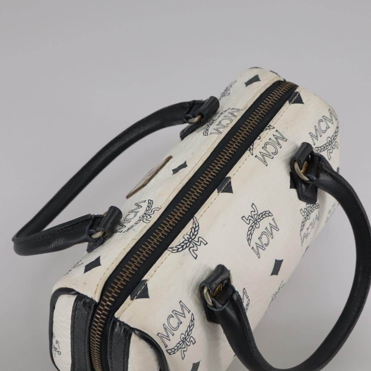 MCM Vicetos Logogram Mini Hand Bag PVC Leather White Auth 106889