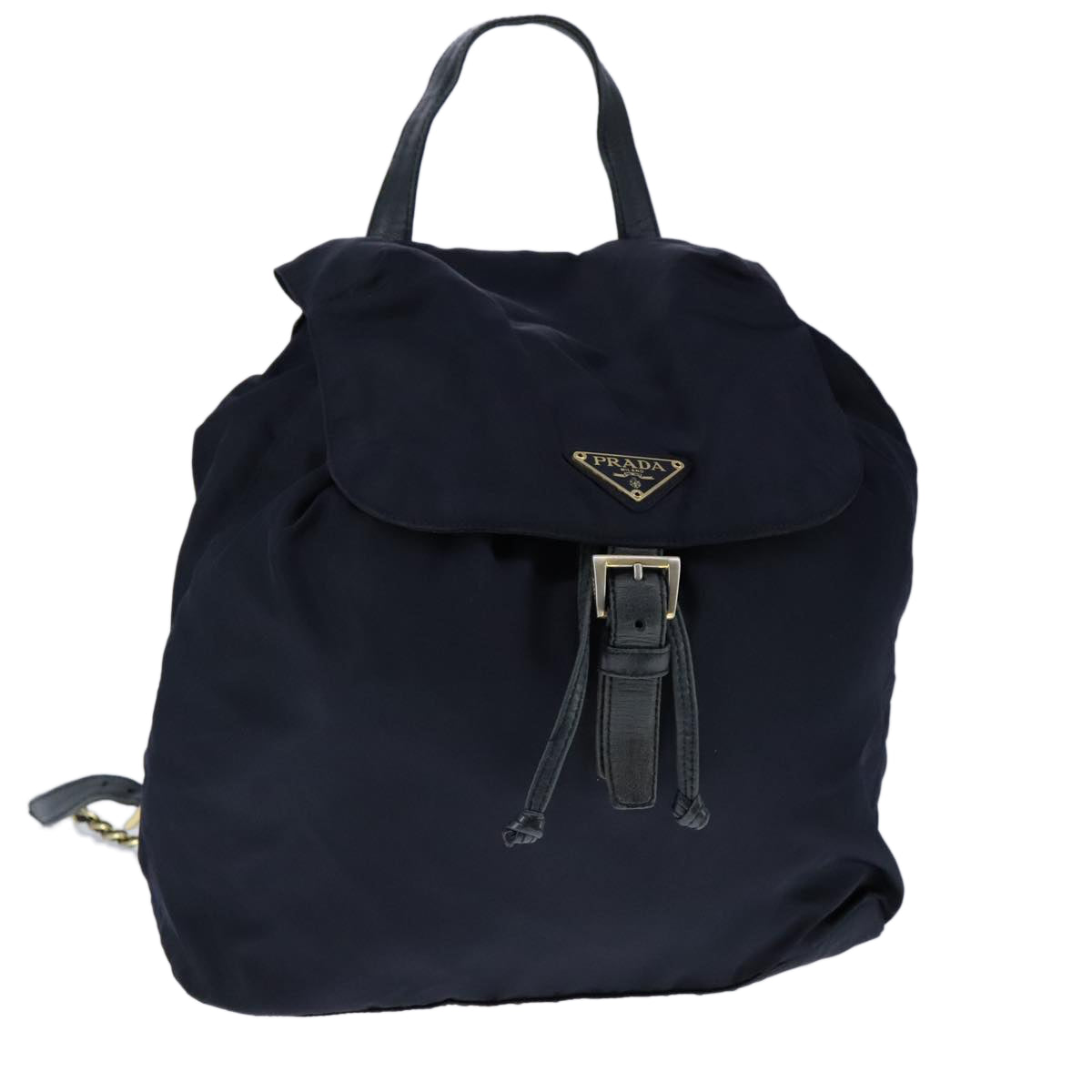 PRADA Chain Backpack Nylon Navy Gold Auth 106957