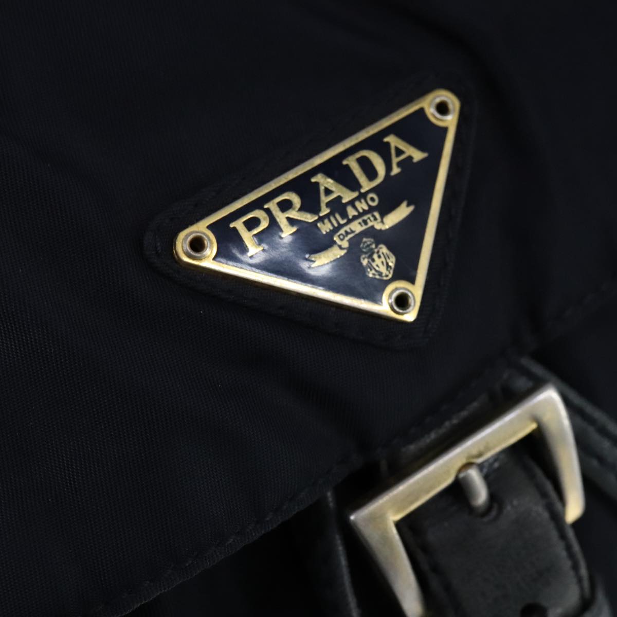 PRADA Chain Backpack Nylon Navy Gold Auth 106957