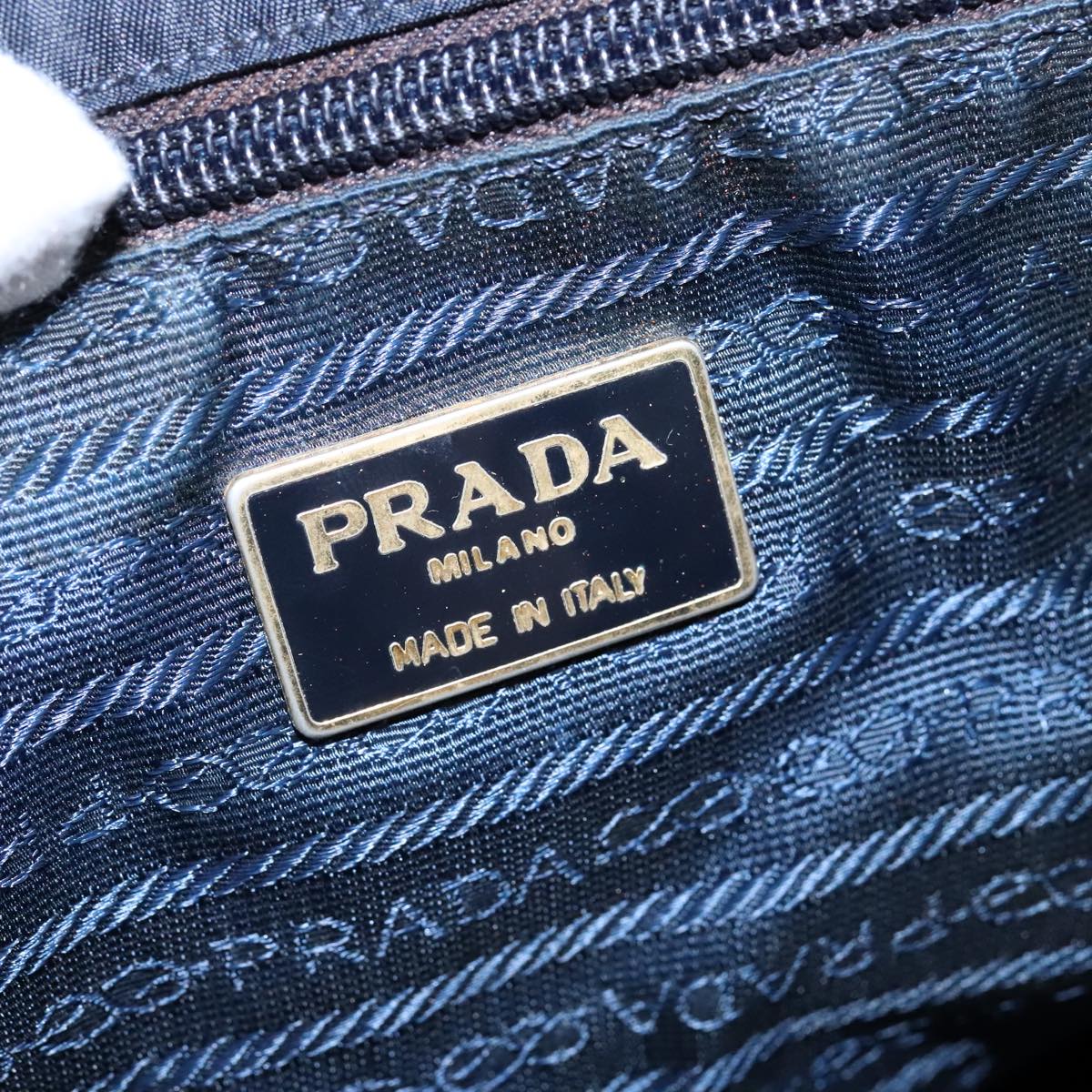 PRADA Chain Backpack Nylon Navy Gold Auth 106957