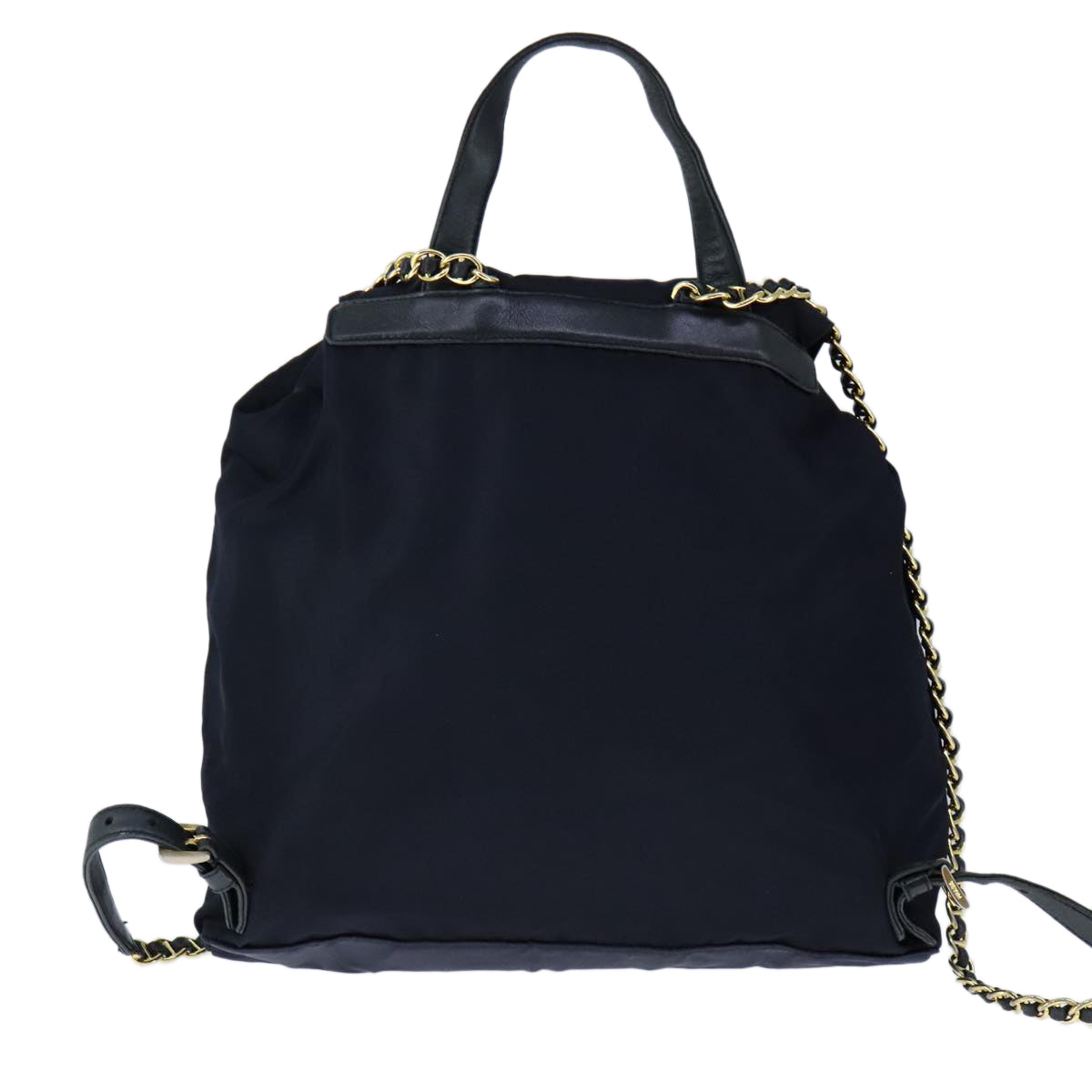 PRADA Chain Backpack Nylon Navy Gold Auth 106957