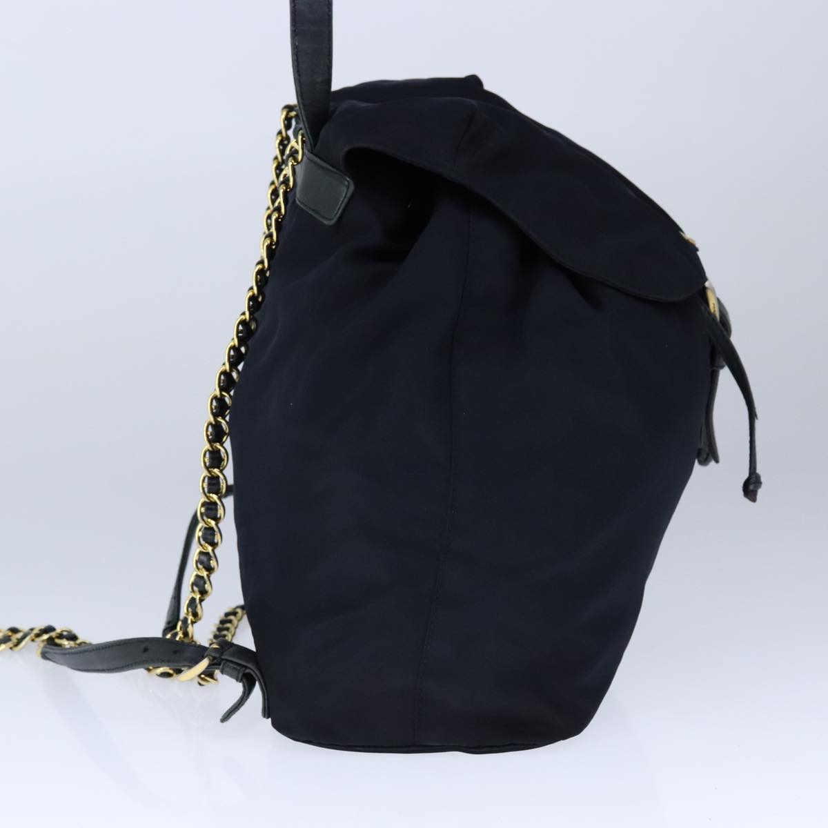 PRADA Chain Backpack Nylon Navy Gold Auth 106957