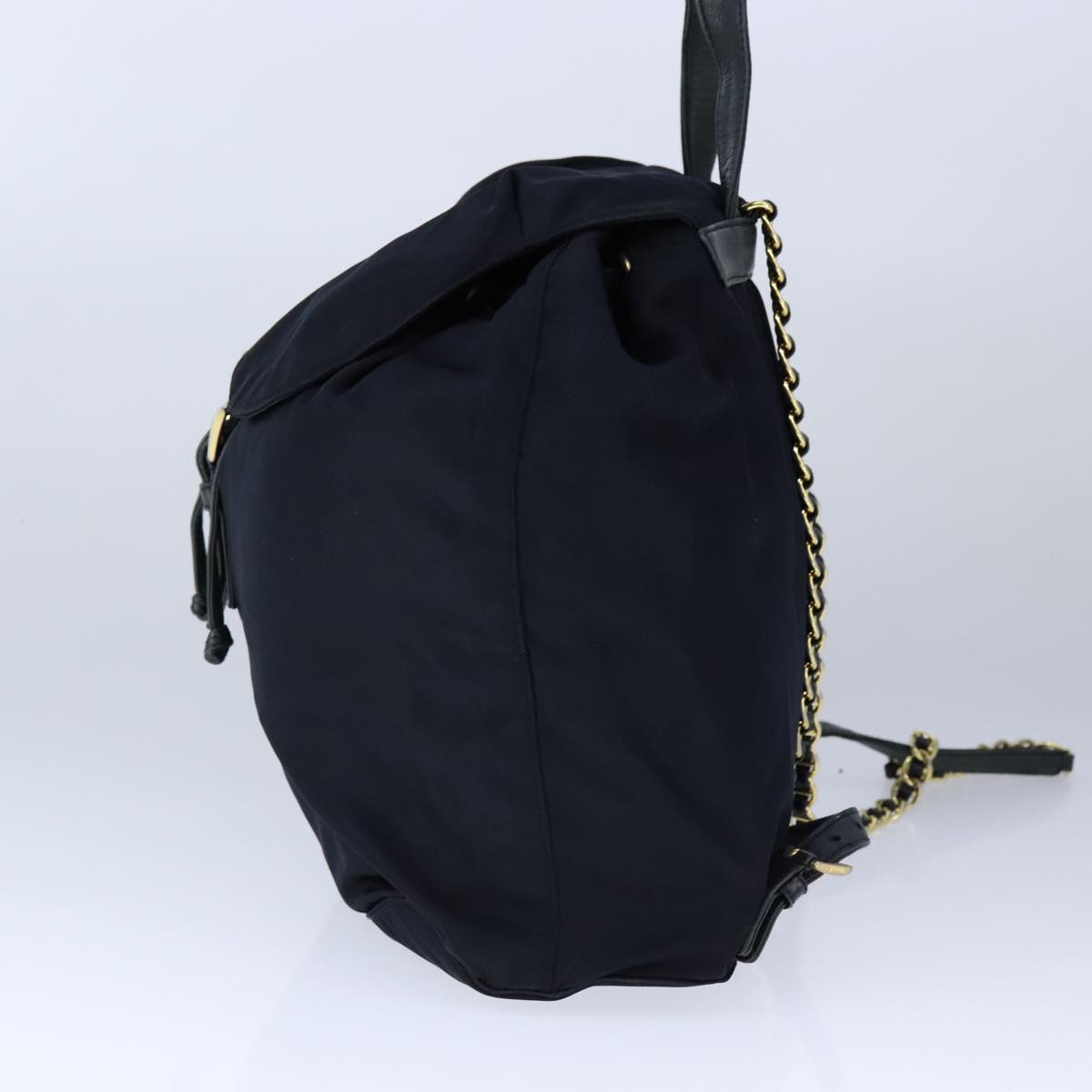 PRADA Chain Backpack Nylon Navy Gold Auth 106957