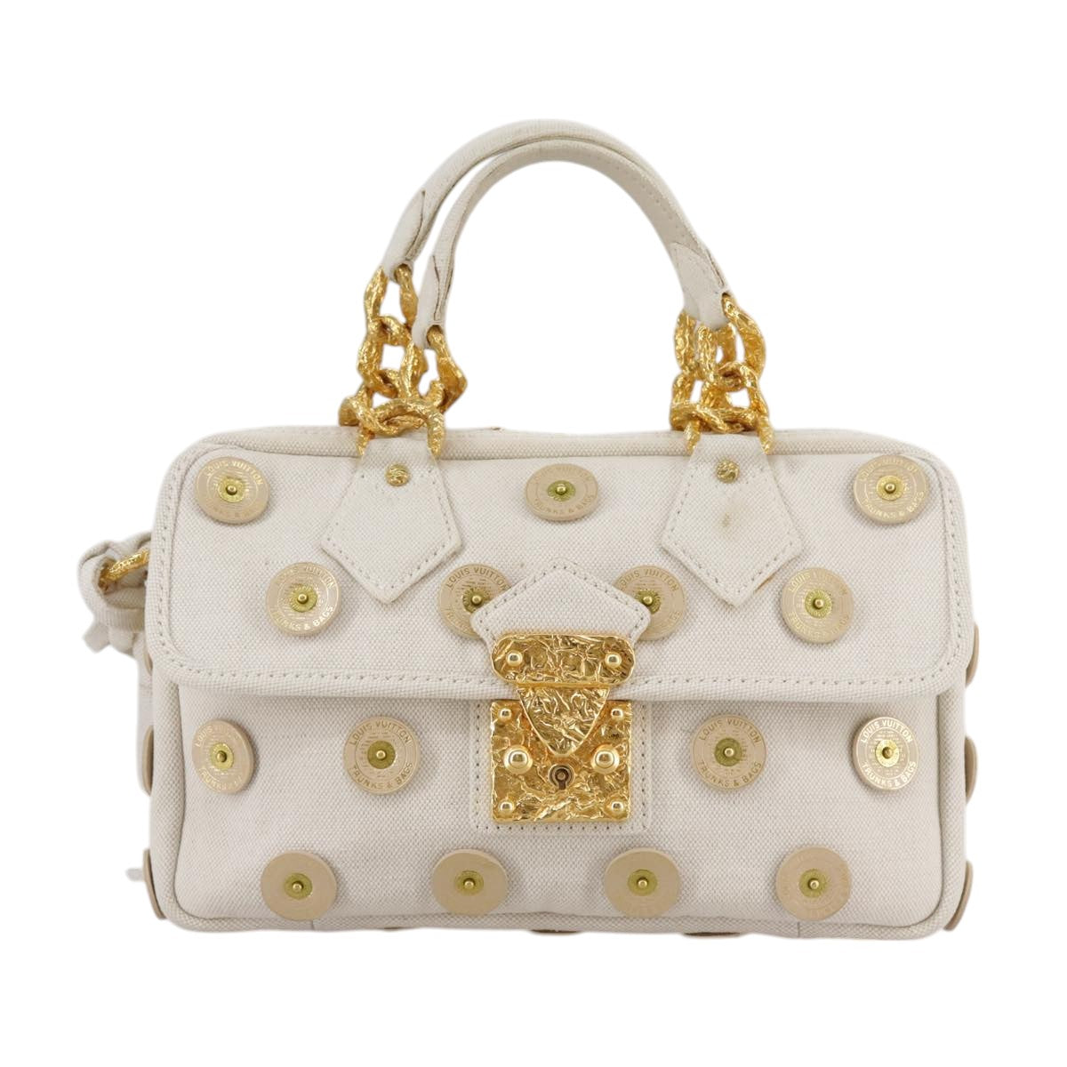 LOUIS VUITTON Tinkerbell Polka Dots Panama Bag Canvas White M95407 Auth 106959