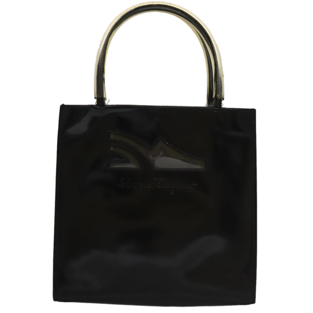 Salvatore Ferragamo Hand Bag Enamel Black Auth 107226