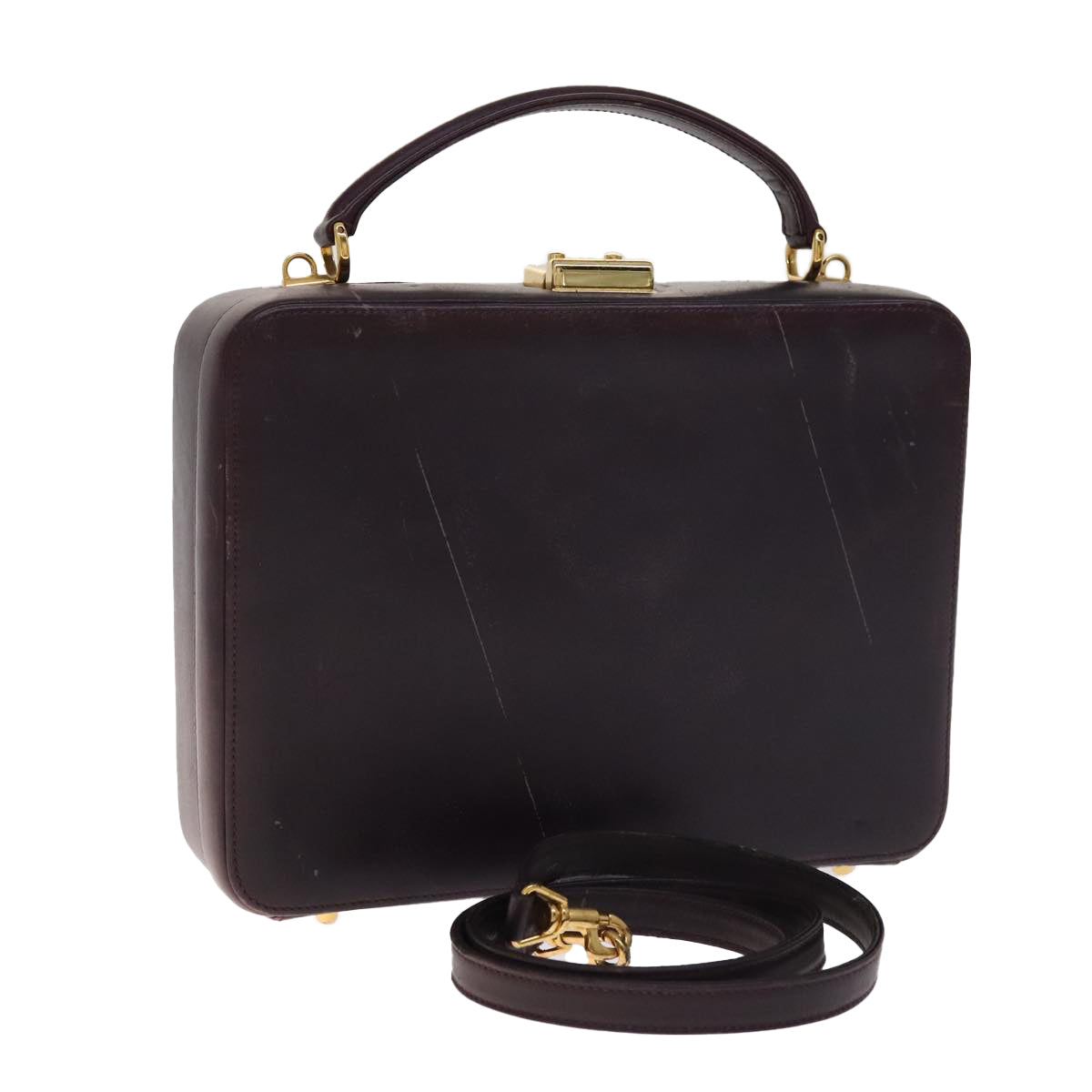 GUCCI Hand Bag Leather 2way Purple Gold Auth 107260
