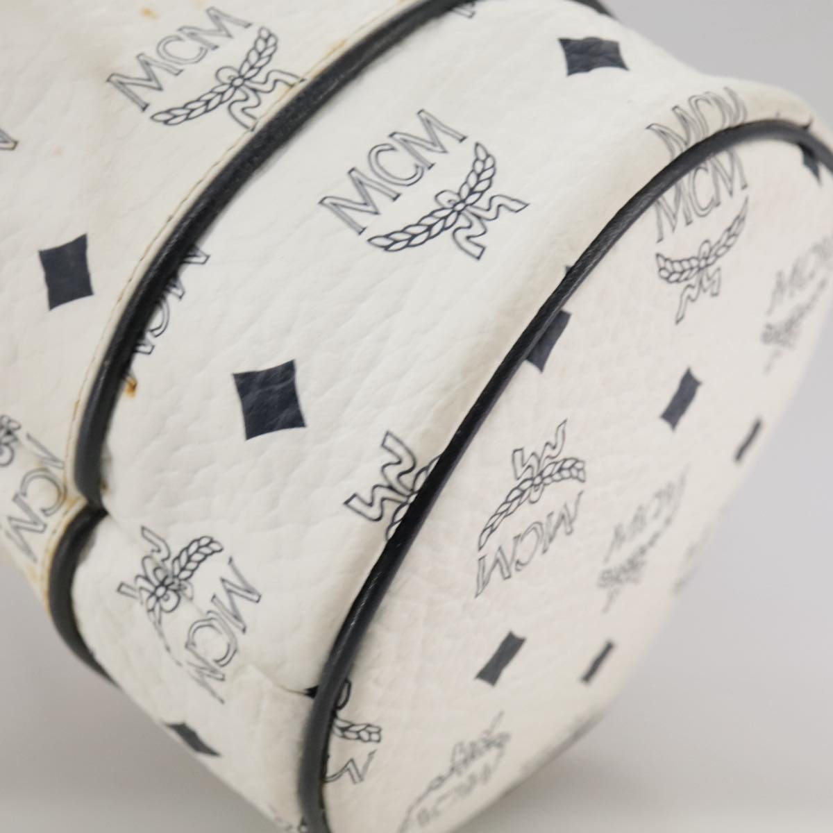MCM Vicetos Logogram Shoulder Bag PVC Leather White Auth 107278