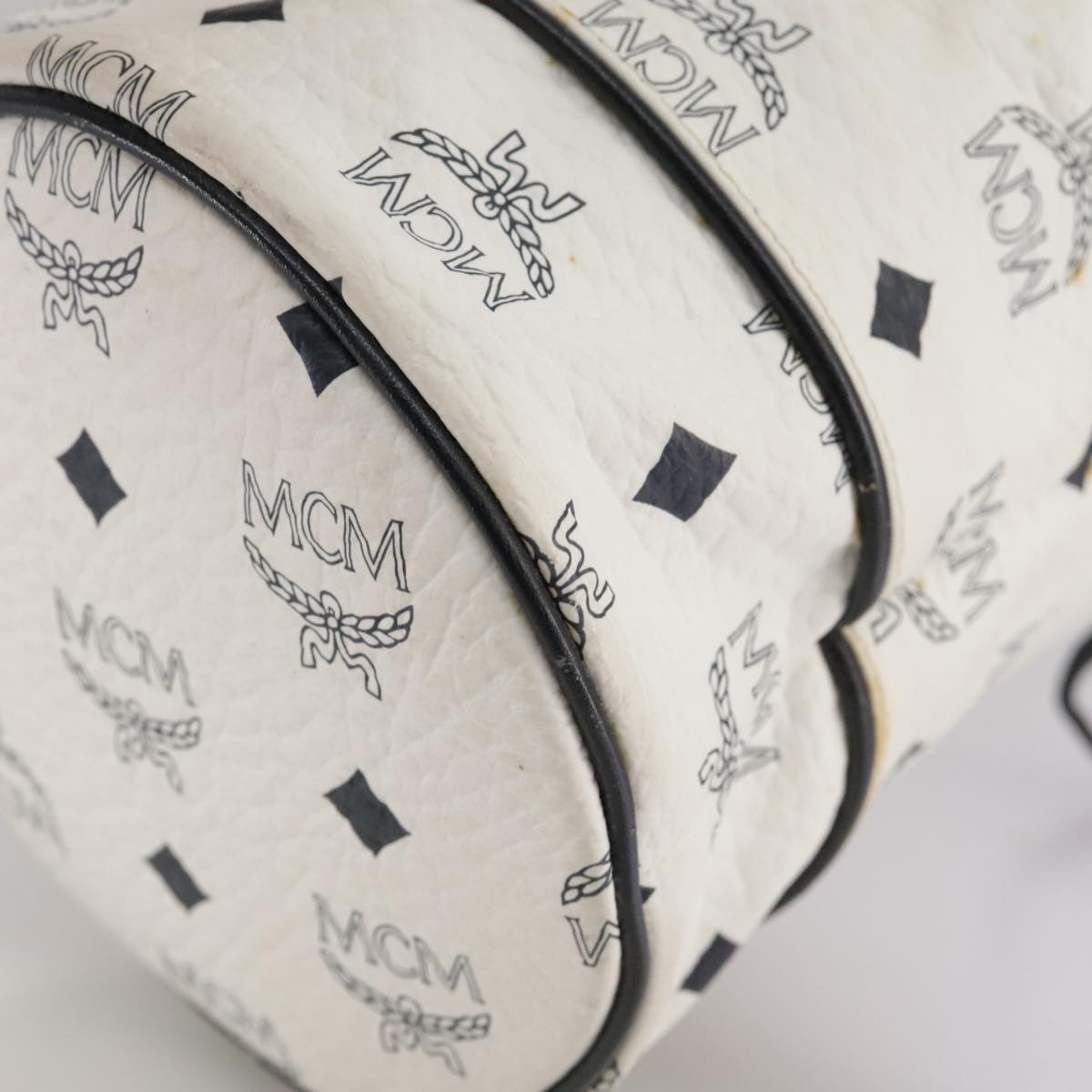 MCM Vicetos Logogram Shoulder Bag PVC Leather White Auth 107278