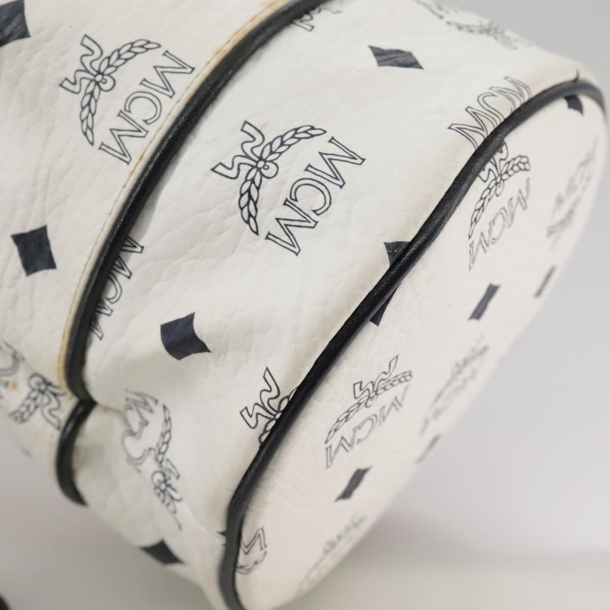 MCM Vicetos Logogram Shoulder Bag PVC Leather White Auth 107278