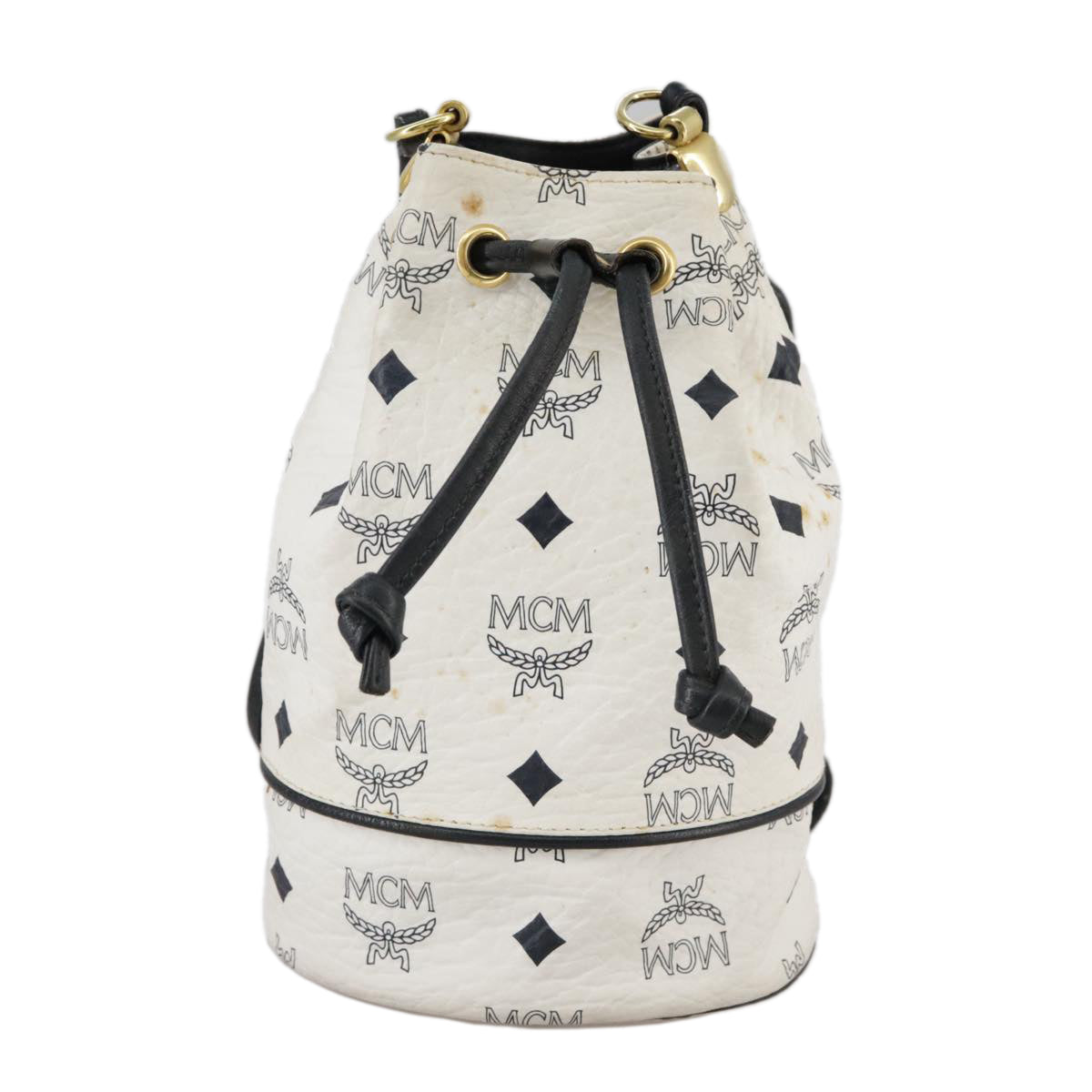 MCM Vicetos Logogram Shoulder Bag PVC Leather White Auth 107278