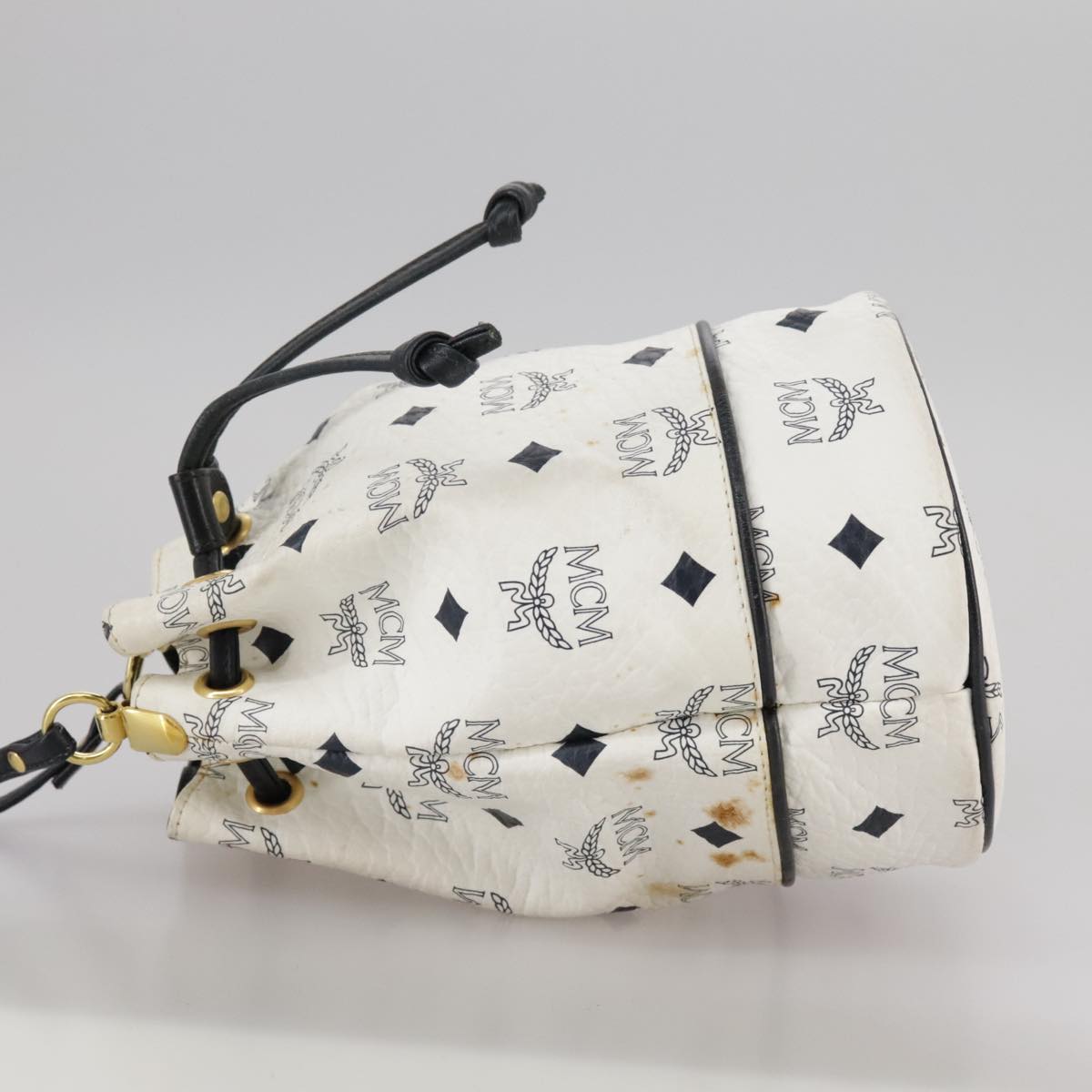 MCM Vicetos Logogram Shoulder Bag PVC Leather White Auth 107278