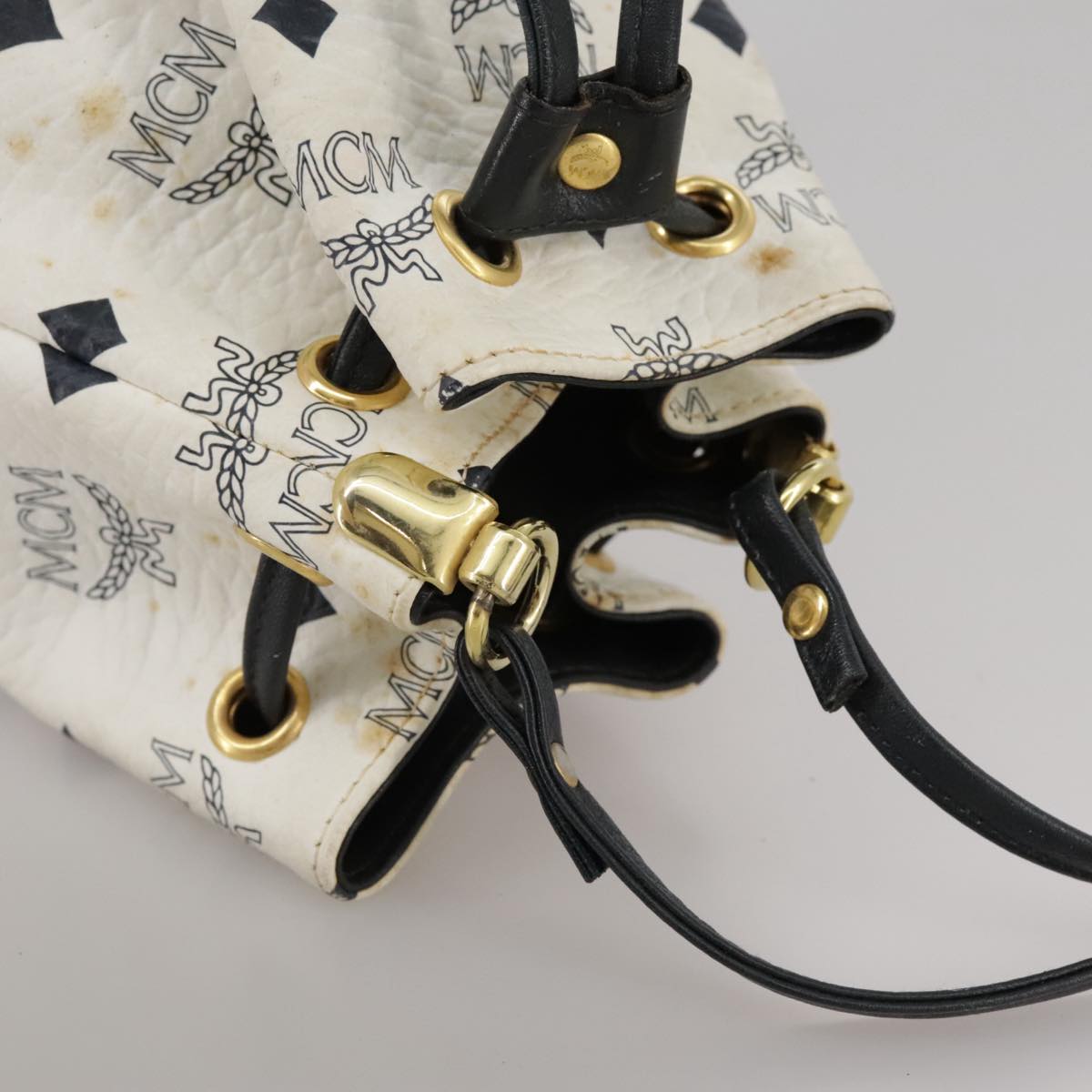 MCM Vicetos Logogram Shoulder Bag PVC Leather White Auth 107278