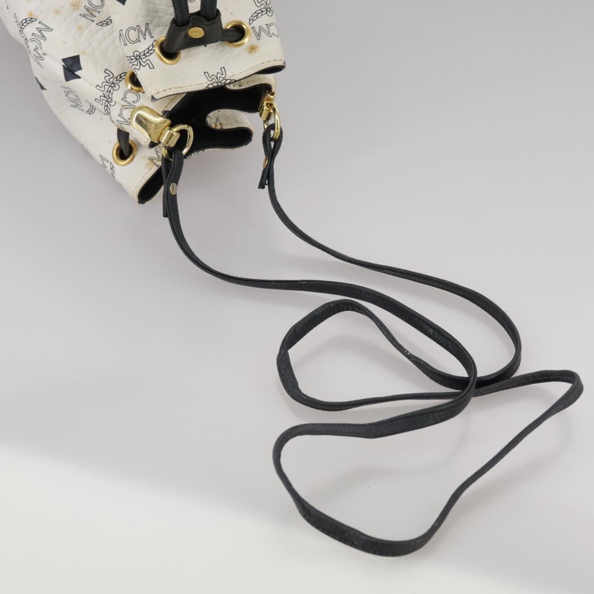 MCM Vicetos Logogram Shoulder Bag PVC Leather White Auth 107278