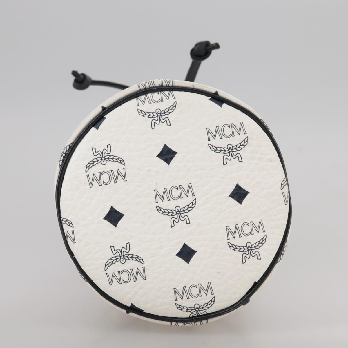 MCM Vicetos Logogram Shoulder Bag PVC Leather White Auth 107278