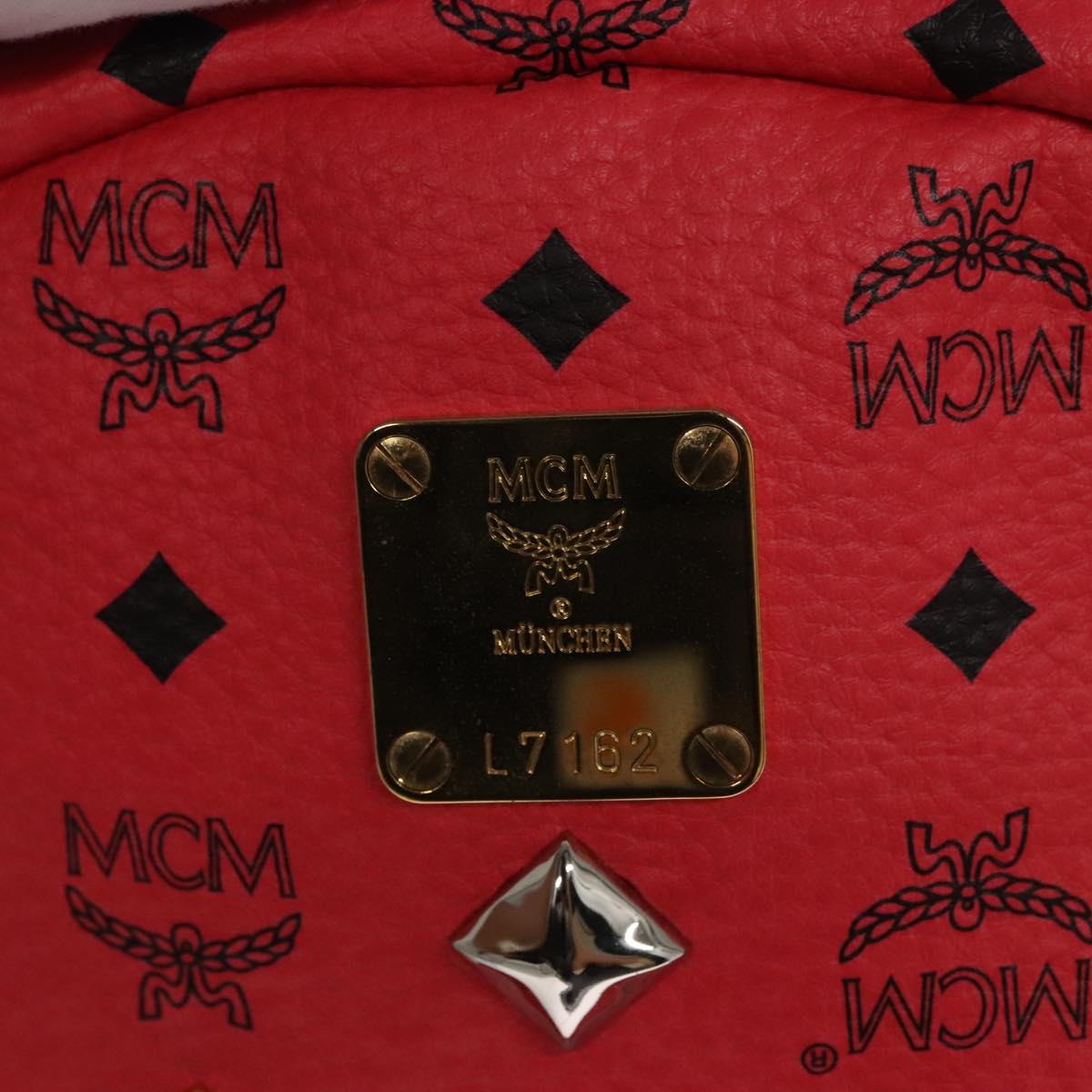 MCM Vicetos Logogram Backpack PVC Leather Red Gold Auth 107363