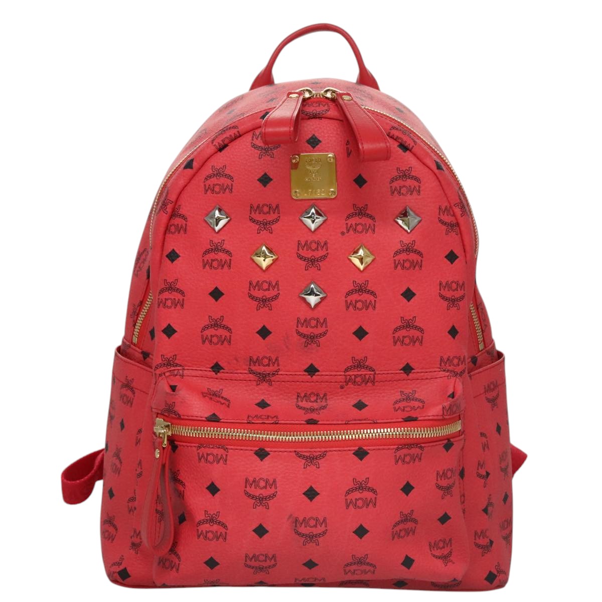 MCM Vicetos Logogram Backpack PVC Leather Red Gold Auth 107363