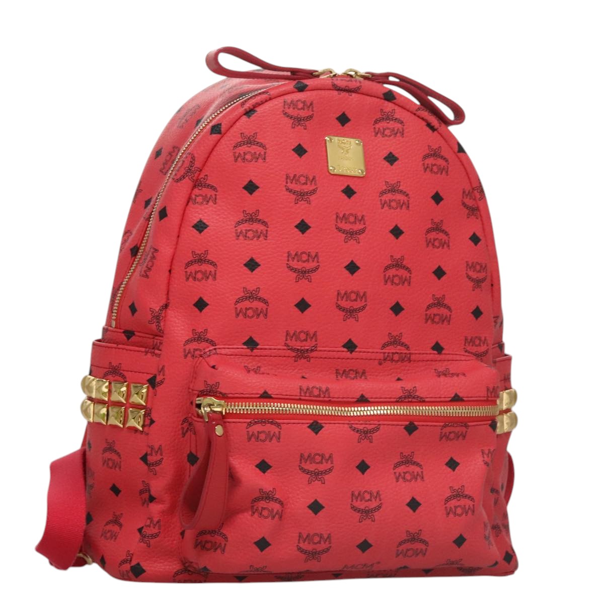 MCM Vicetos Logogram Backpack PVC Leather Red Gold Auth 107364