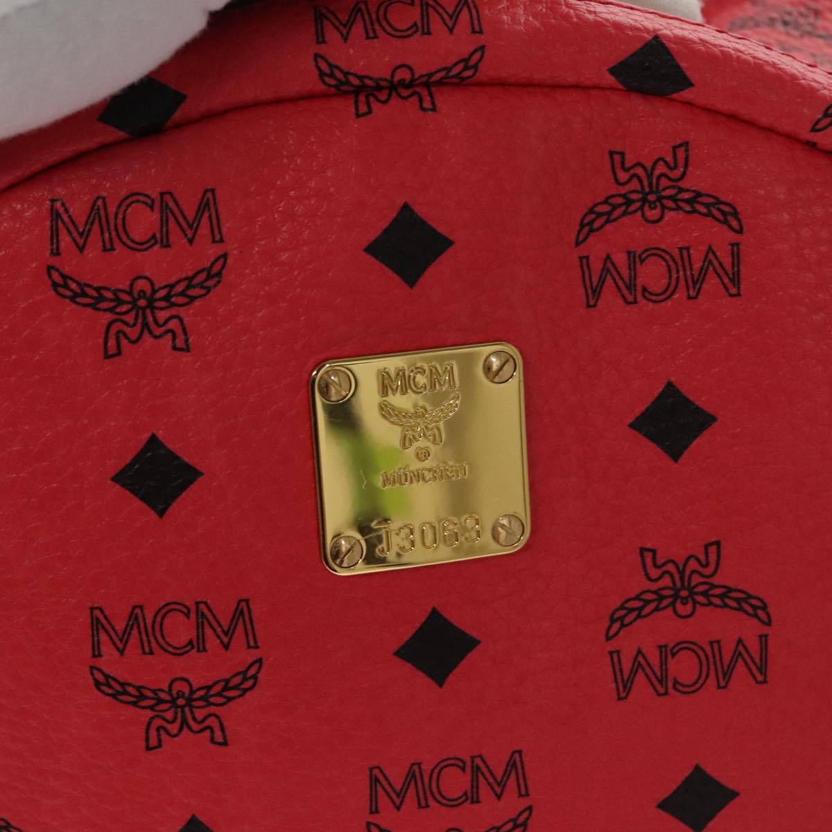 MCM Vicetos Logogram Backpack PVC Leather Red Gold Auth 107364