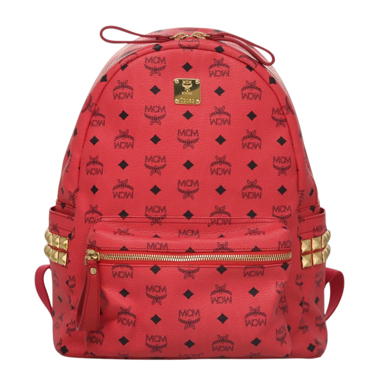 MCM Vicetos Logogram Backpack PVC Leather Red Gold Auth 107364