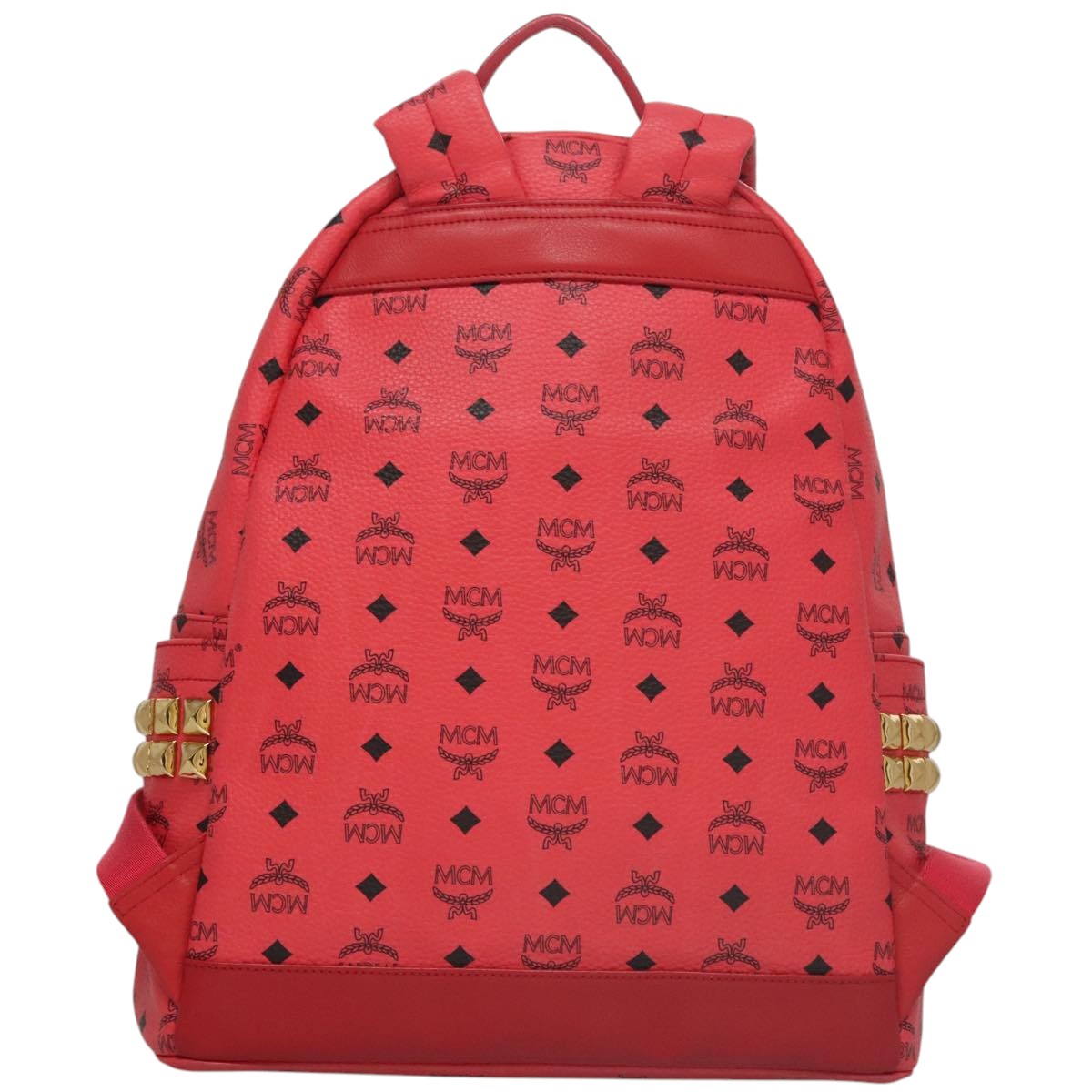 MCM Vicetos Logogram Backpack PVC Leather Red Gold Auth 107364