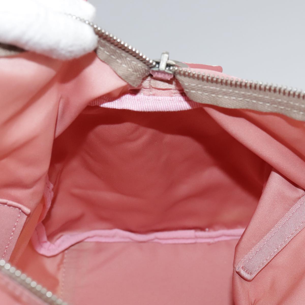 PRADA Boston Bag Nylon Pink Silver Auth 107368