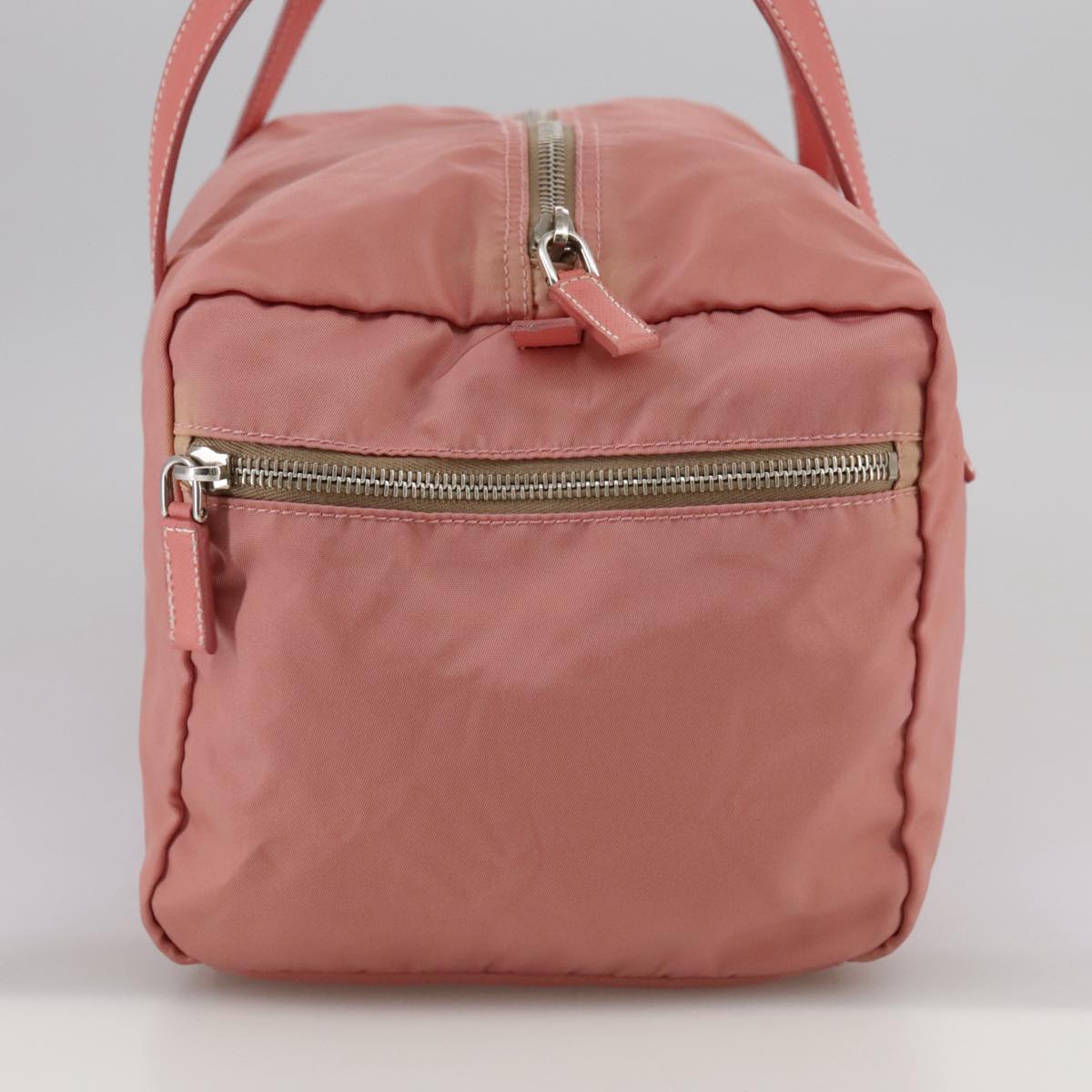 PRADA Boston Bag Nylon Pink Silver Auth 107368