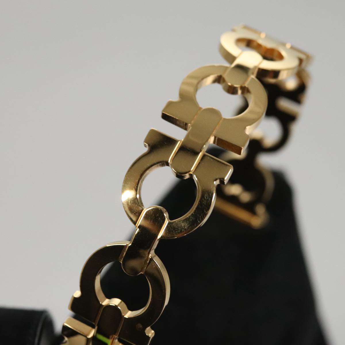 Salvatore Ferragamo Hand Bag Suede 2way Black Gold Auth 107495