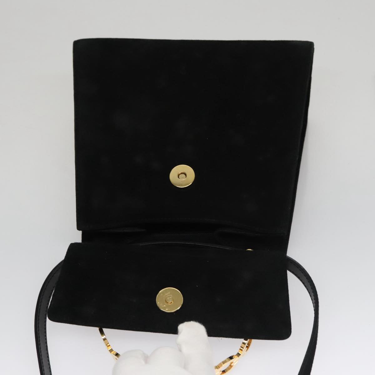 Salvatore Ferragamo Hand Bag Suede 2way Black Gold Auth 107495
