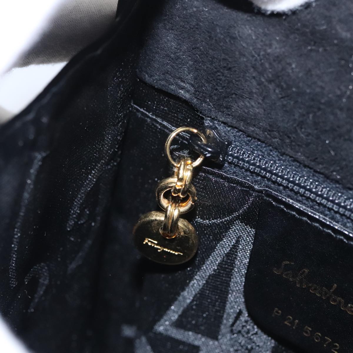 Salvatore Ferragamo Hand Bag Suede 2way Black Gold Auth 107495