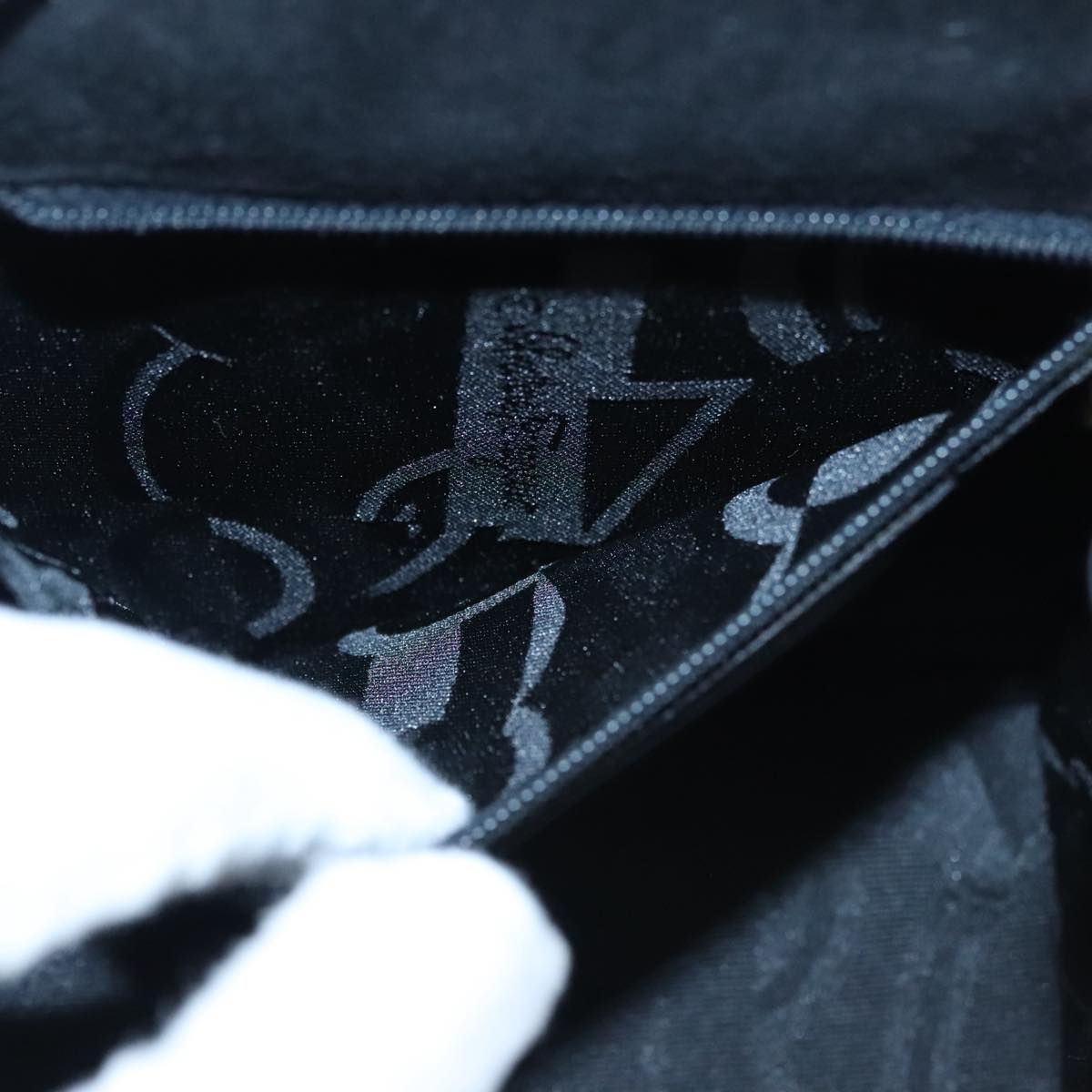 Salvatore Ferragamo Hand Bag Suede 2way Black Gold Auth 107495