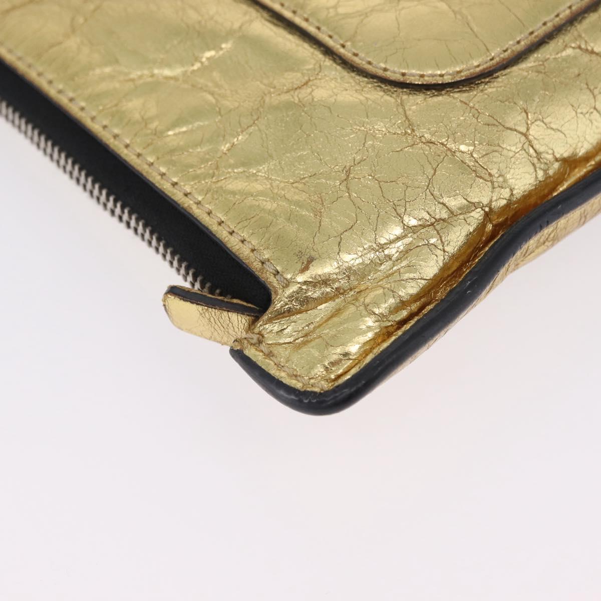 CHANEL Clutch Bag Leather Gold CC Auth 107504