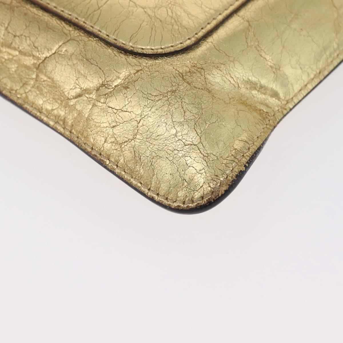 CHANEL Clutch Bag Leather Gold CC Auth 107504