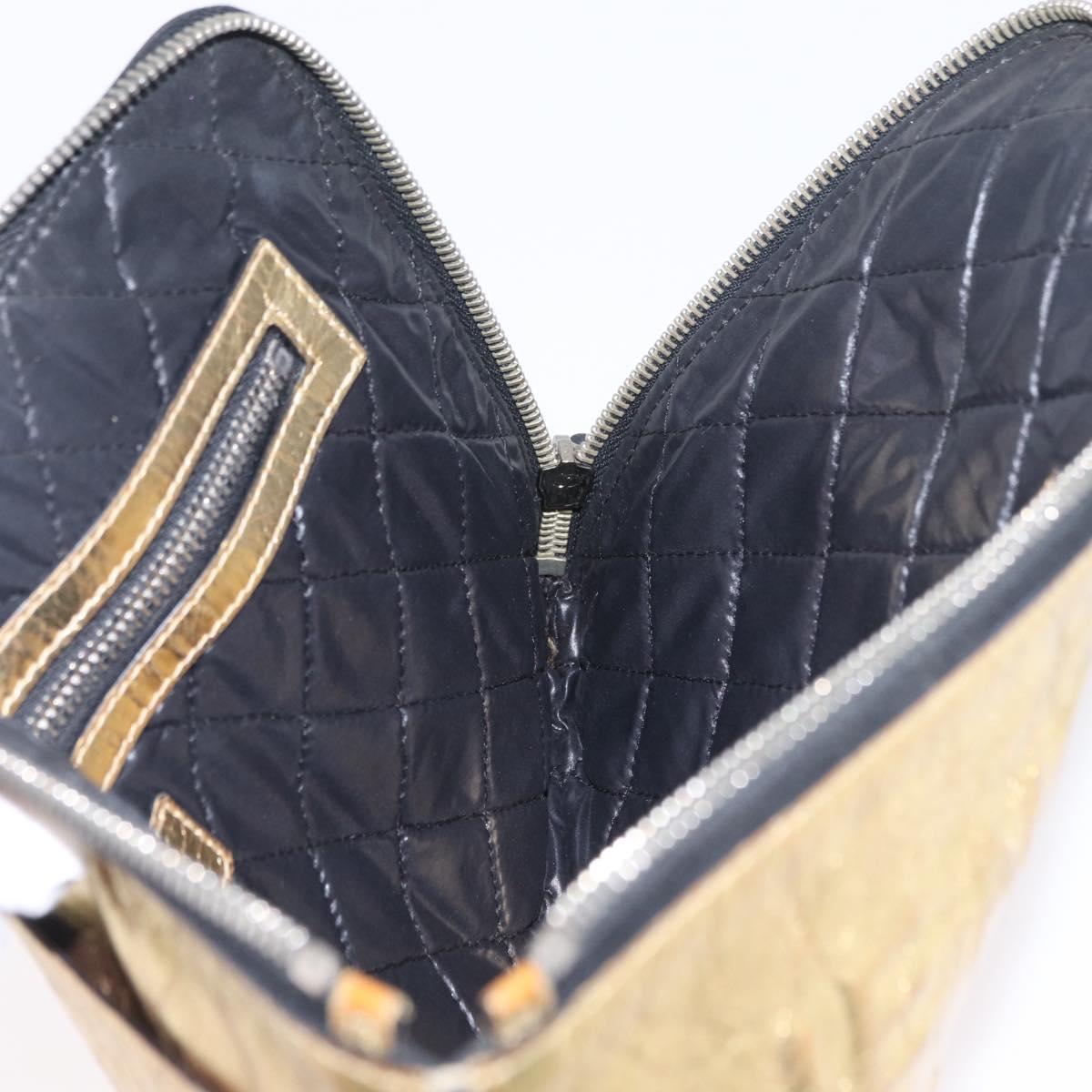 CHANEL Clutch Bag Leather Gold CC Auth 107504