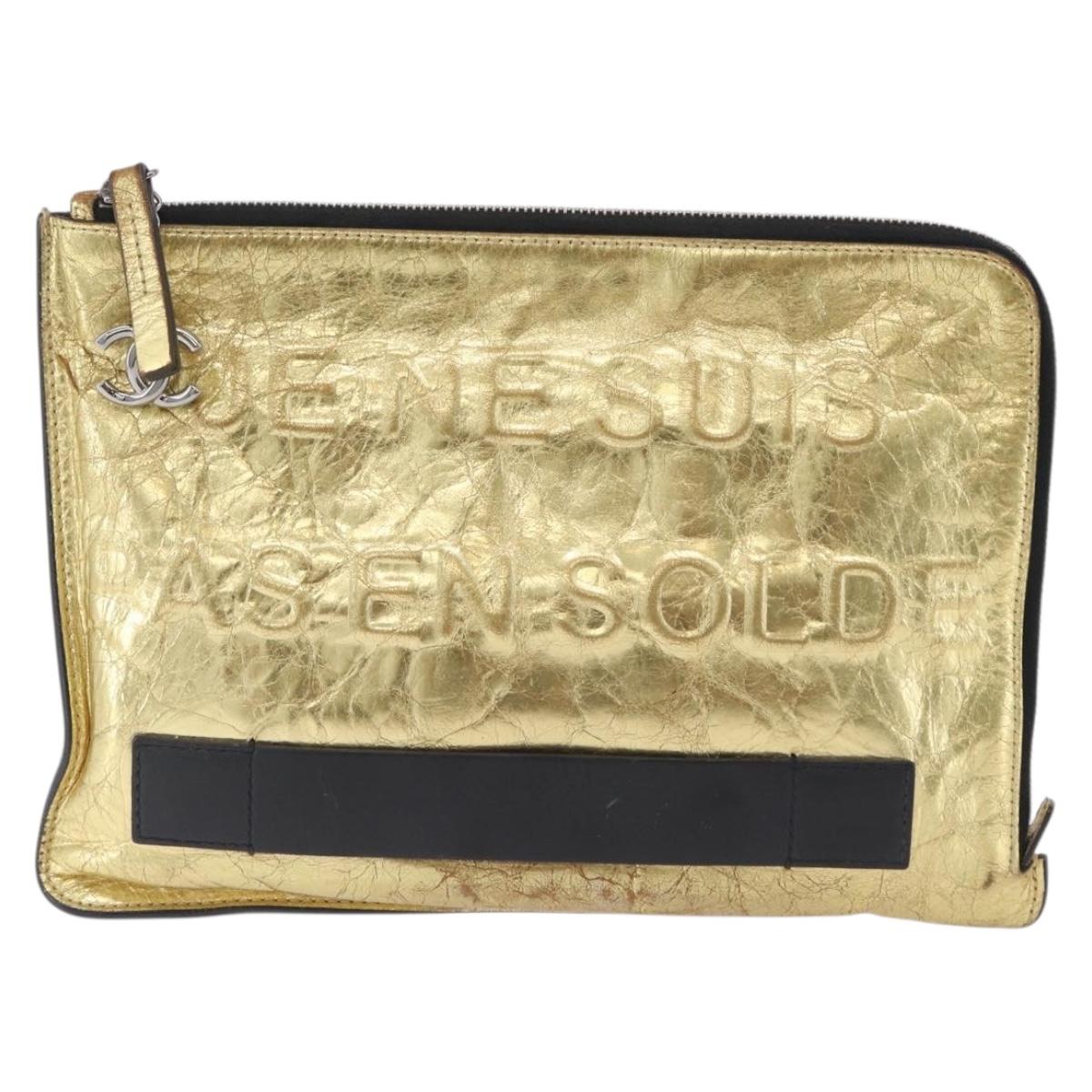 CHANEL Clutch Bag Leather Gold CC Auth 107504