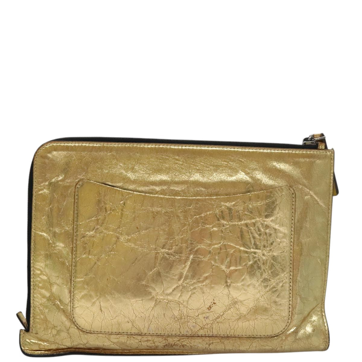 CHANEL Clutch Bag Leather Gold CC Auth 107504