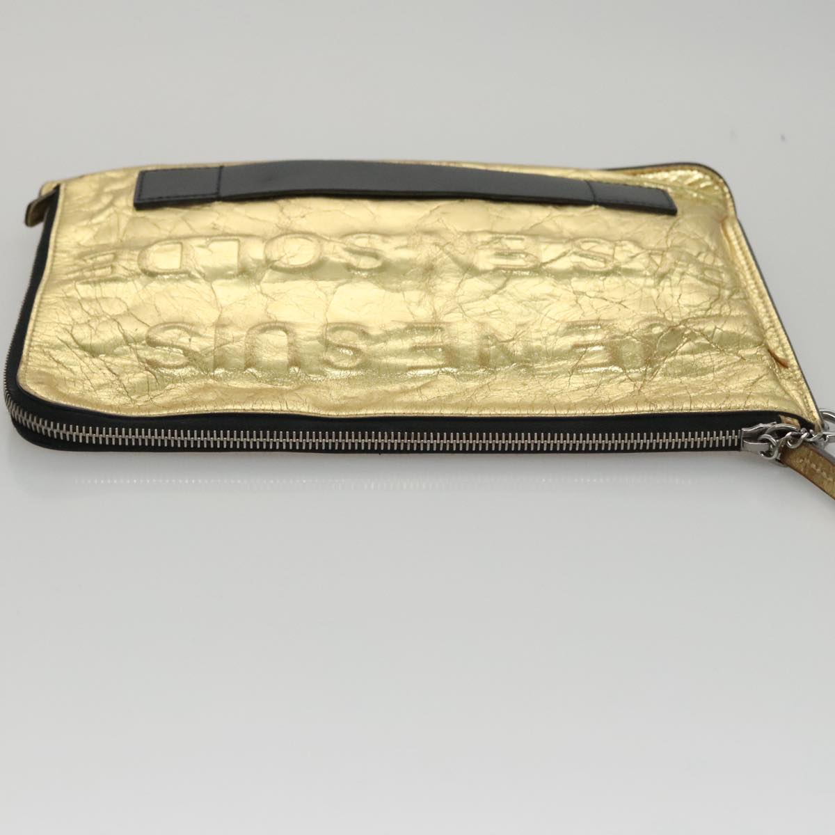 CHANEL Clutch Bag Leather Gold CC Auth 107504