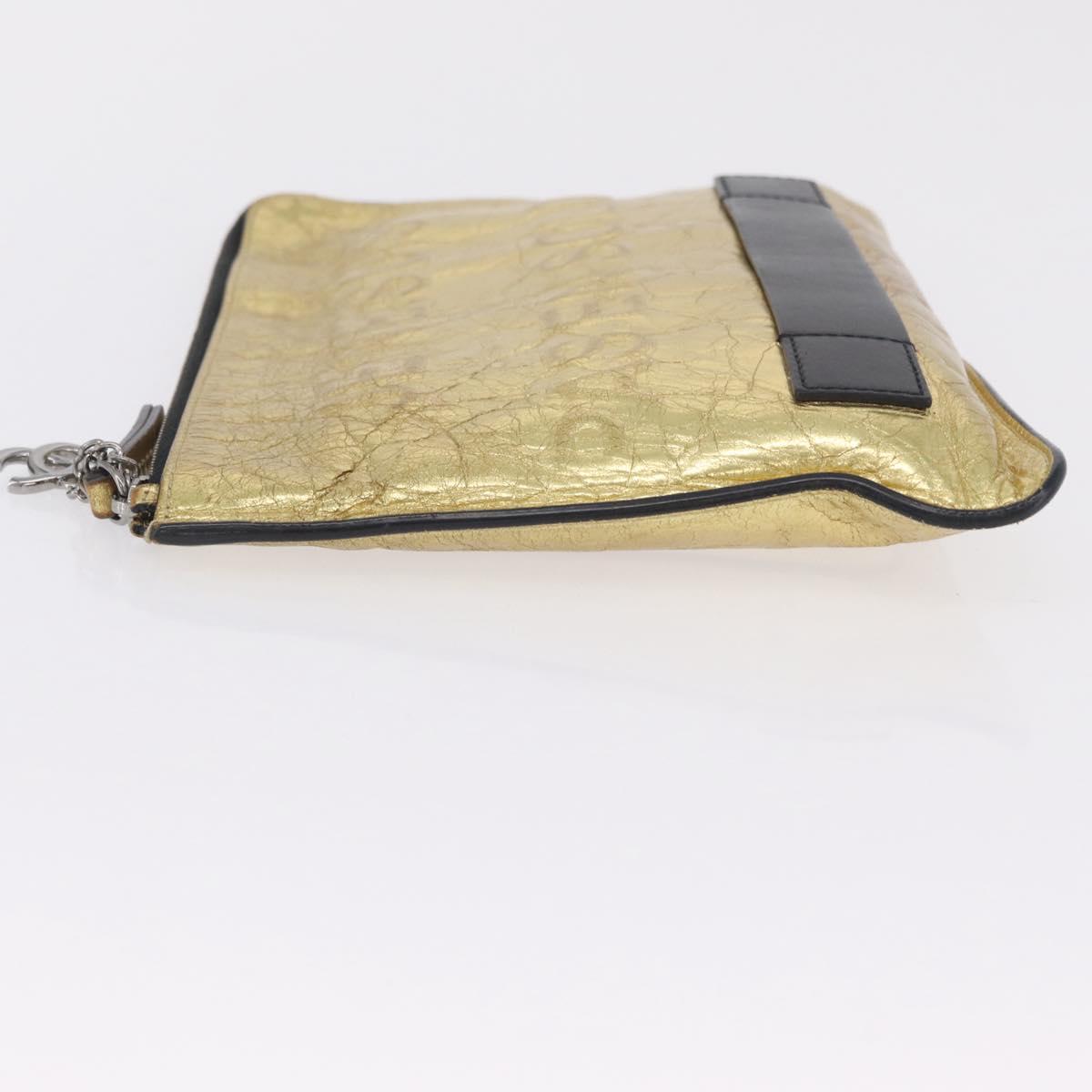 CHANEL Clutch Bag Leather Gold CC Auth 107504