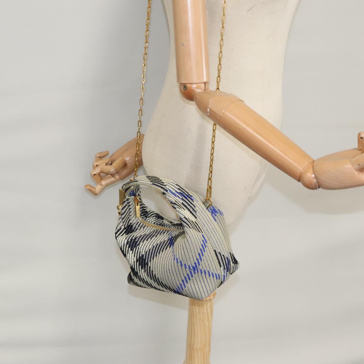 BURBERRY Mini Peg Duffle Bag Chain Hand Bag Gray Auth 107507SV