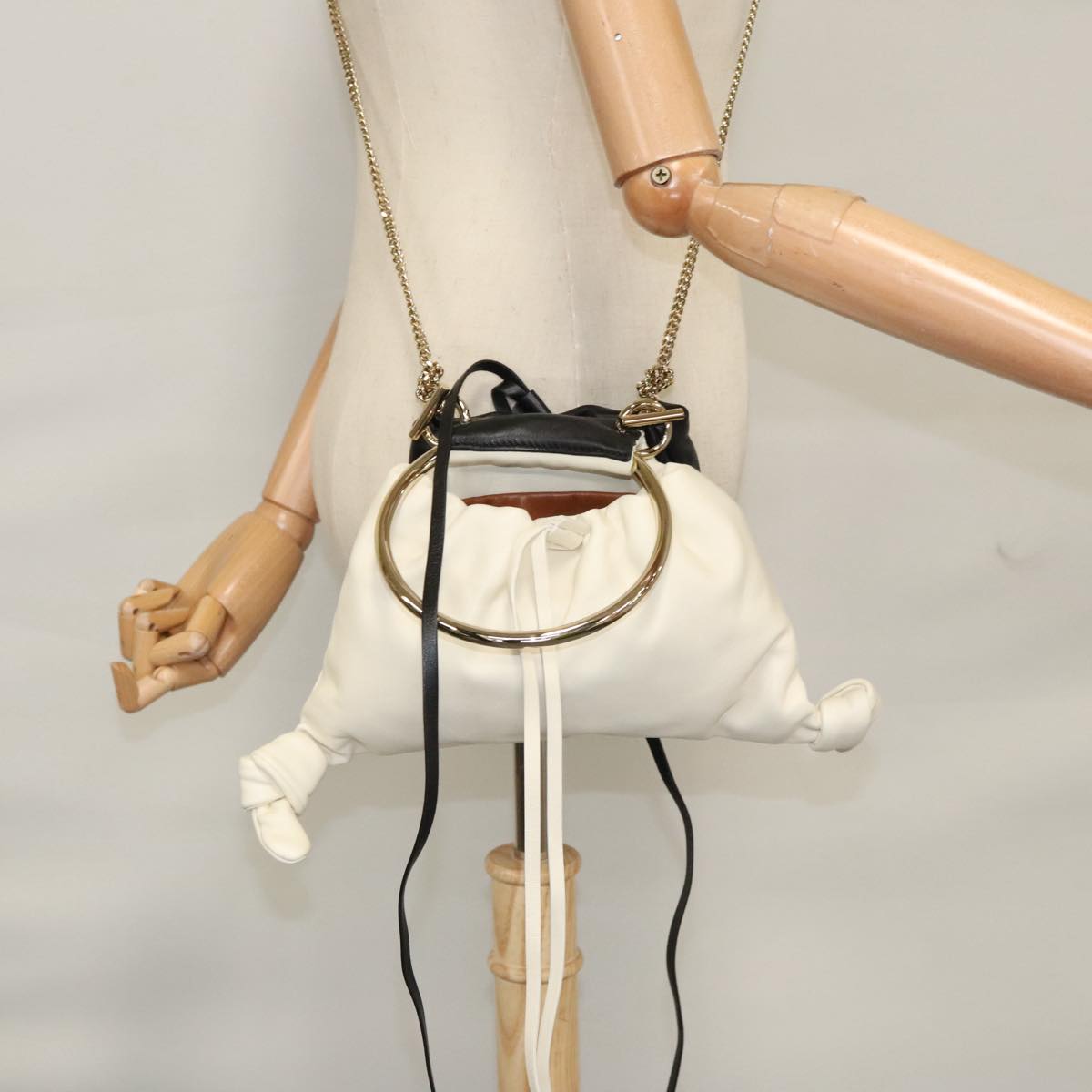 Chloe Arlin Hand Bag Leather 2way White Black Auth 107511V