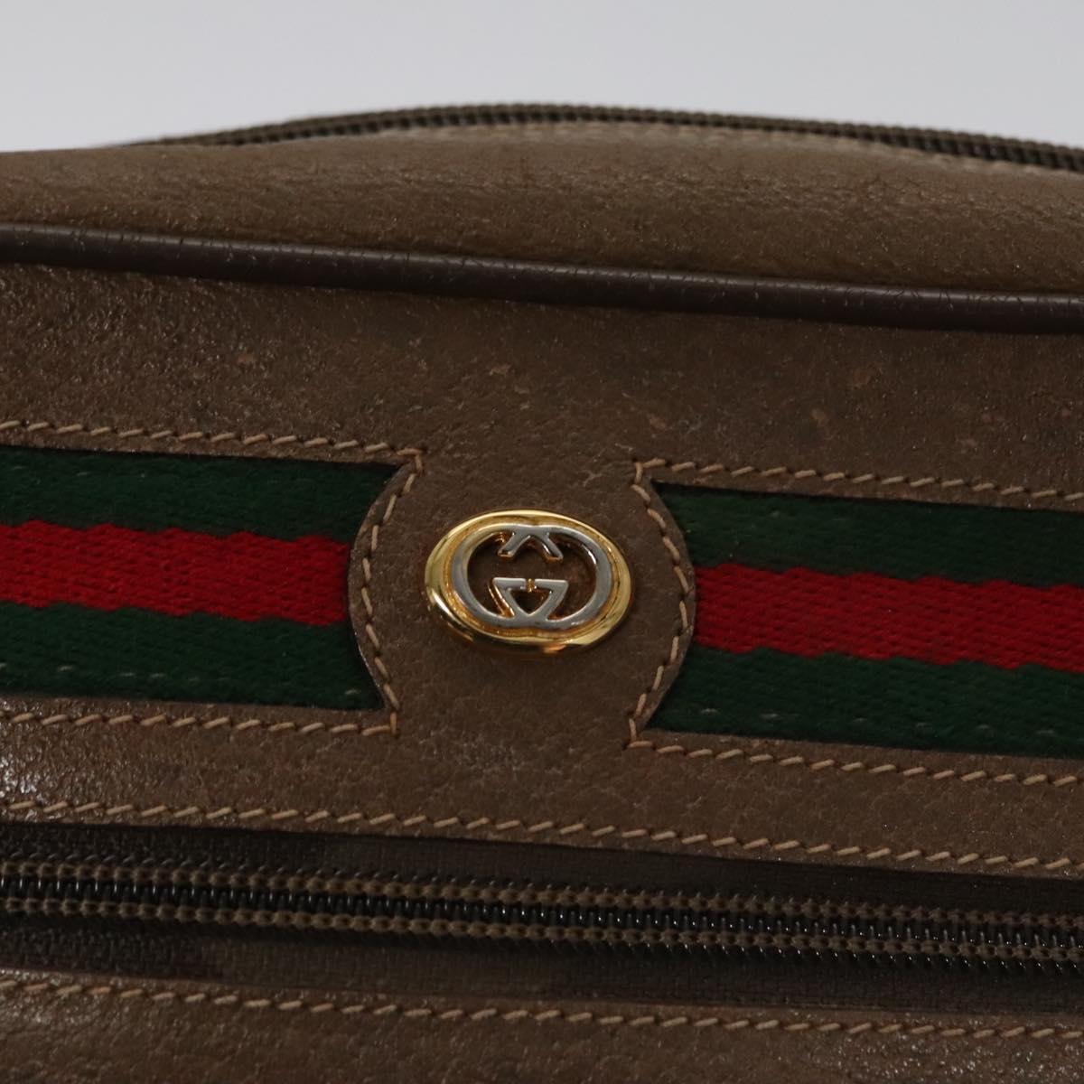 GUCCI GG Supreme Web Sherry Line Shoulder Bag PVC Beige Green Red Auth 107529